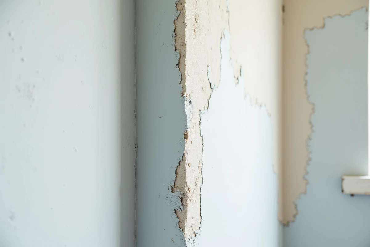 Comparaison d'un joint acrylique brut non peint et d'un joint acrylique apprêté et peint sur un angle de mur intérieur