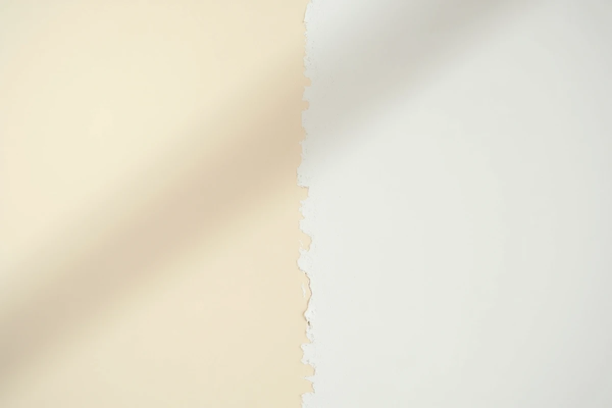 Comparaison côte à côte de finitions peinture mate et satinée sur plafond, détail texture réaliste