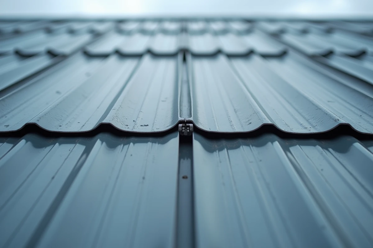 Détail de panneau en bac acier imitation zinc avec texture mate et joints à tasseaux sur toiture contemporaine