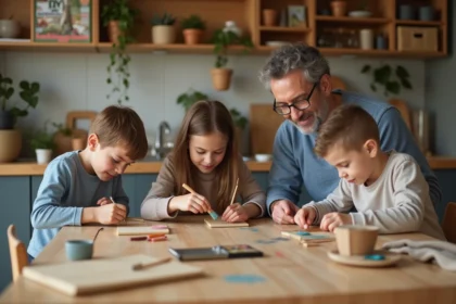 Famille multigenerational bricolant dans la cuisine chaleureuse