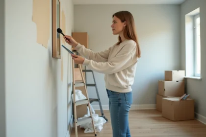 Femme comparant des échantillons de peinture dans son salon