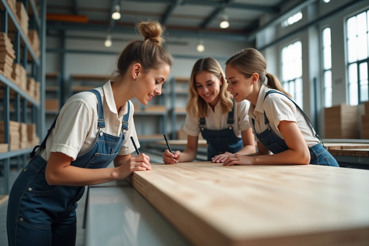 Trois femmes travaillant sur une machine CNC dans un atelier moderne