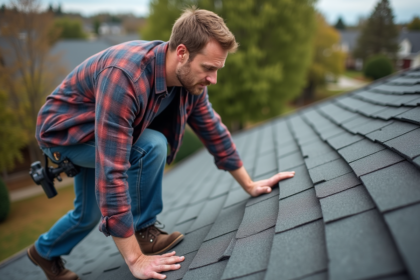 Homme d'âge moyen sur un toit résidentiel en train de marcher